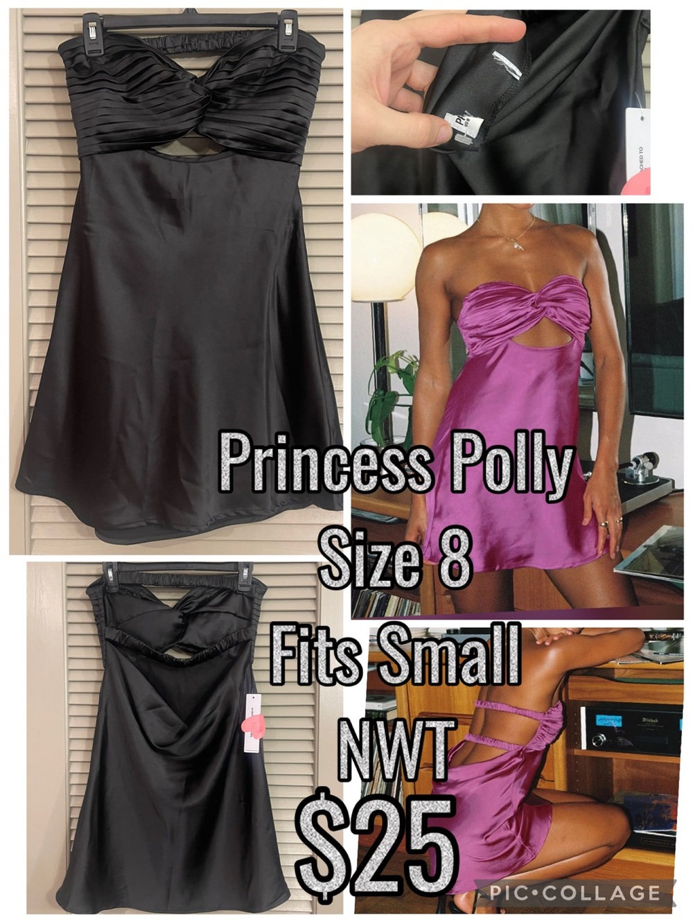 Princess Polly Satin Mini Dress in Black